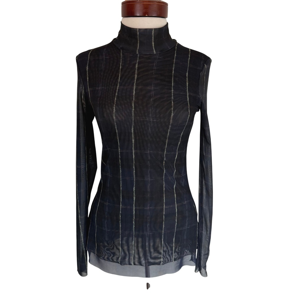 Baum Und Pferdgarten Jodi Plaid Mesh Top Mock Neck Sheer Long Sleeve Scandi S - Picture 3 of 15